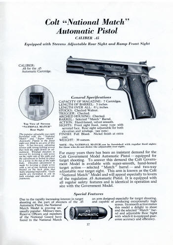 Colt Firearms 1938 catalog national match semi-auto pistol