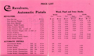 Colt 1912 catalog price list page 2