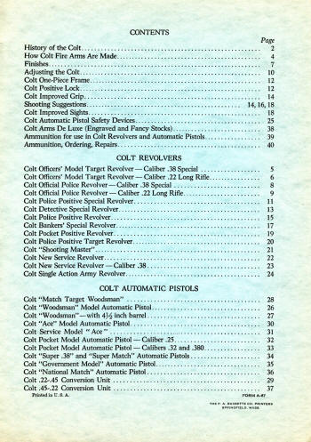 Colt Fire Arms Catalog 1941 July page index