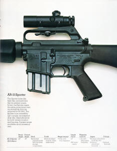 Close-up of Colt AR-15 Sporter with 3x20 optic in 1977 catalog