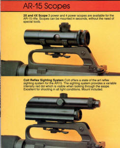1983 Colt catalog, 4x20 scope first mentioned and Colt Reflex sighting system