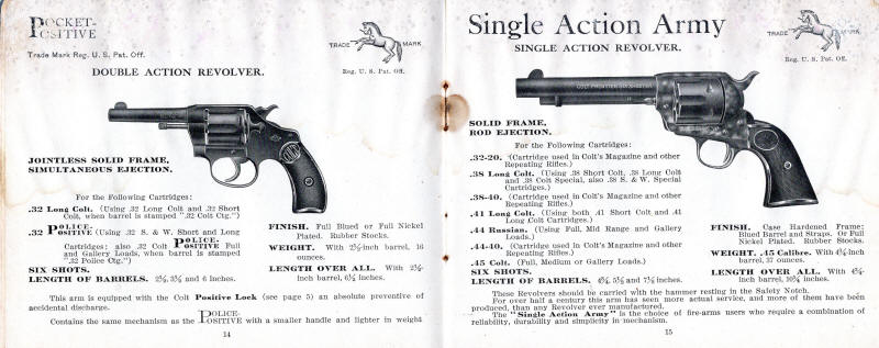 Colt 1909-3 catalog: double action and single action army revolvers