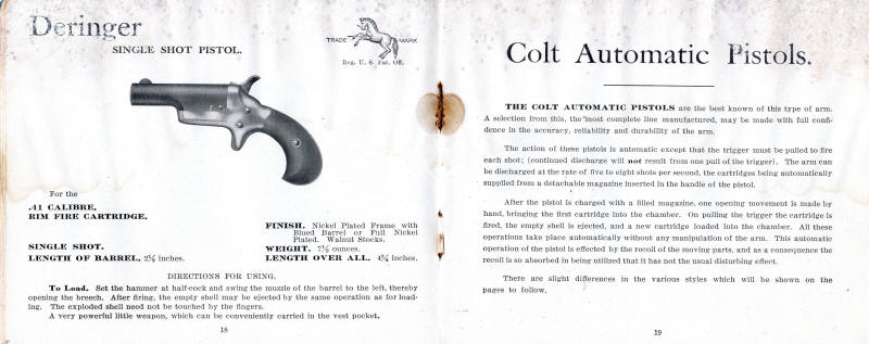 Colt 1909-3 catalog: deringer single shot pistol