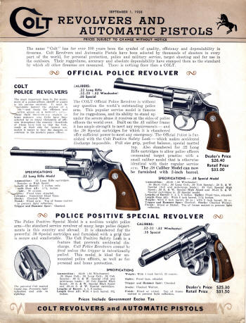 Colt Revolvers and Automatic Pistols Illustrated Price List Sept. 1938