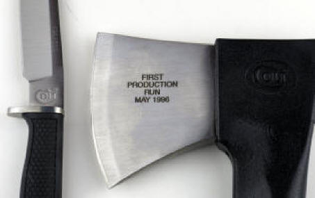 Hatchet blade 'first production' logo