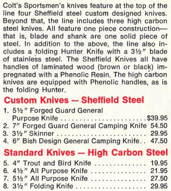 Colt 1974 knives, made by Sheffield, UK,  and Olsen, USA