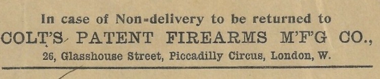 Early Colt address in London at Glasshouse St.