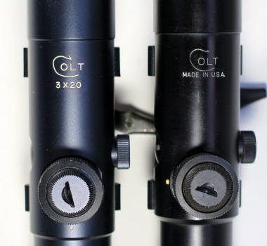 Left: Colt / 3 x 20 by Tasco    Right: Colt / Made in USA by Realist