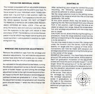 Backside of Instructions with the earlier 'Colt' Tasco made scope