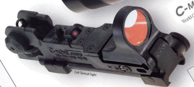 Colt catalog C-More, not Colt marked, Red Dot scope with rear adjustable iron sight
