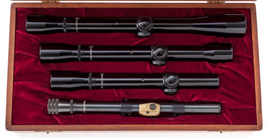 Salesman sample case of 4 Colt scopes