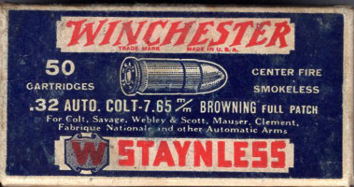 Winchester .32 auto colt 7.65 browning box