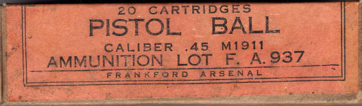 Frankford Arsenal .45 Pistol Ball, M1911, military issue ammo box