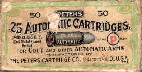 Peters .25 Automatic Cartridges for Colt and other automatic arms ammo box
