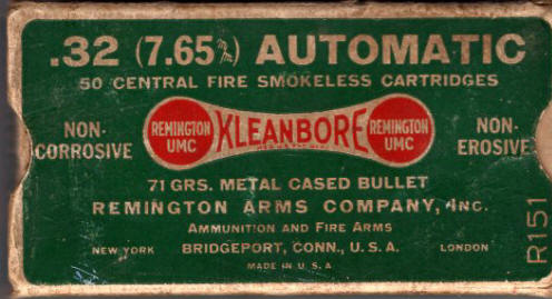 Remington .32 (7.65) Automatic 71gr. ammo box