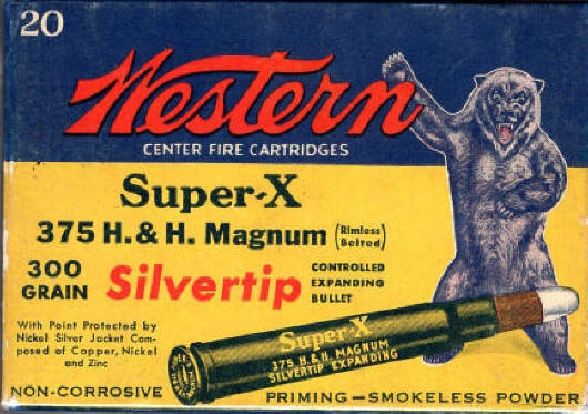 Western 'bear' .375 H & H Magnum 300 gr. Silvertip ammo box