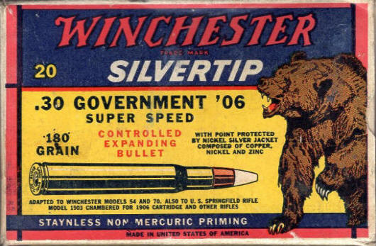 Winchester bear .30 Gov't '06 180 gr. ammo box