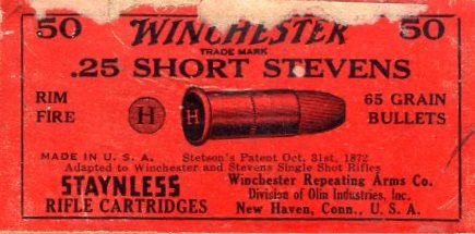 Winchester .25 Short Stevens, Stetson's pat. ammo box