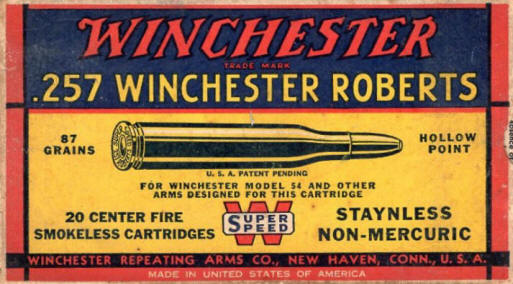 Winchester .257 Winchester Roberts hollow point 87 gr. ammo box