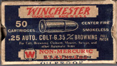Winchester .25 Auto. Colt, 6.35 mm Browning ammo box