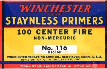 Winchester No.116 Staynless primers CF 100 count box