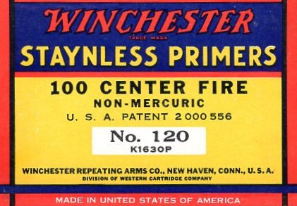 Winchester No.120 Staynless primers CF 100 count box