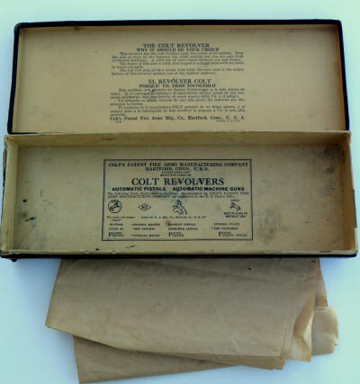 1930 maroon Colt revolver box interior with shipping paper