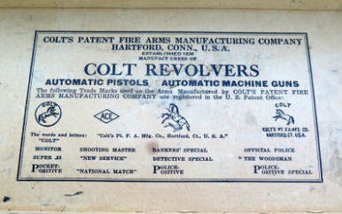1937 Colt Officer's Model target .22 revolver - box interior label 2