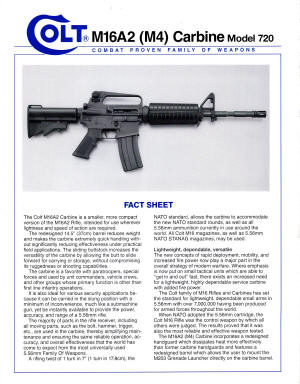 Colt M16A2 (M4) Carbine model 720 fact sheet