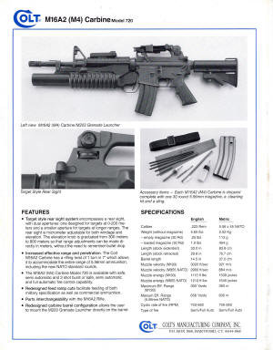 Colt M16A2 (M4) Carbine model 720 spec sheet