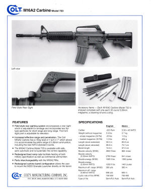 Colt M16A2 Carbine model 723 spec sheet