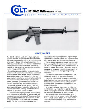 Colt M16A1 Rifle 701/705 fact sheet