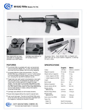 Colt M16A1 Rifle 701/705 spec sheet