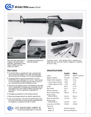 Colt M16A2 Rifle model 715/719 spec sheet
