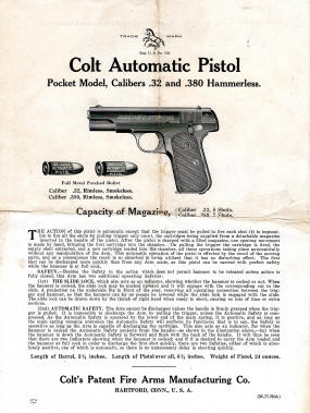 Colt 1908 auto pistol M77-6th, front page