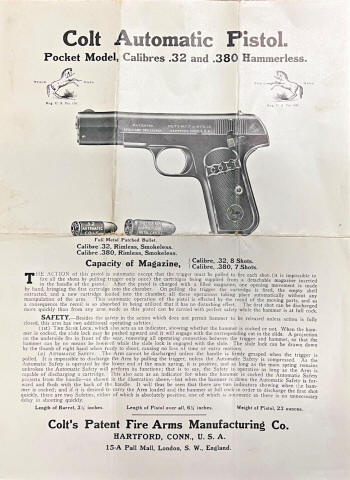 Colt origional M1908 instruction sheet