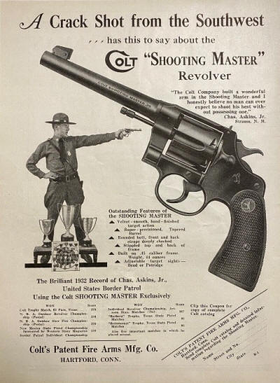 1933 Colt ad showing the 'Shooting Master' revolver