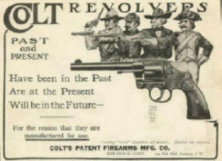 Colt early ad promating the past and present in revolvers