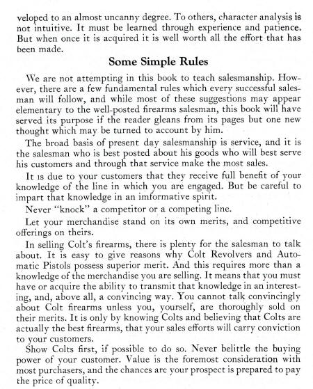 1926 Colt Fire Arms Sales Manual: Simple rules