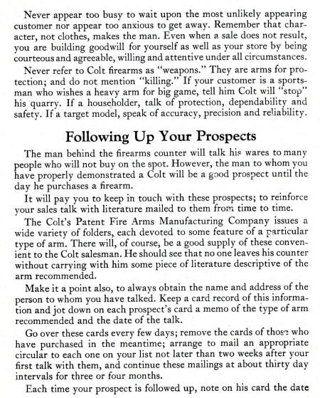 1926 Colt Fire Arms Sales Manual: Follow up on your prospects