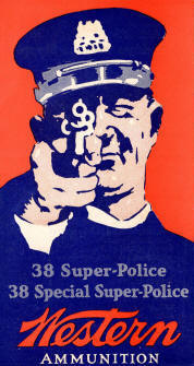 Western ammo ad with picture of policeman shooting