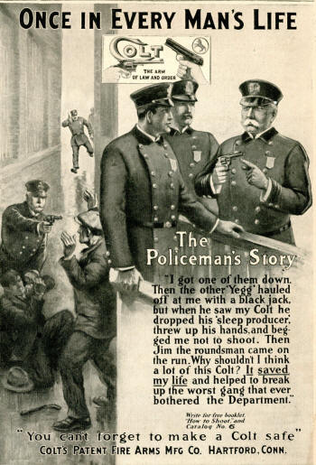 1919 Colt ads featuring a policeman's crime storiy