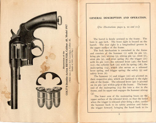 Colt M1917 double action .45 cal. revolver handbook page 2=3
