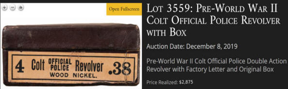 Colt Official Police .38 nickel, 4 in. barrel box label