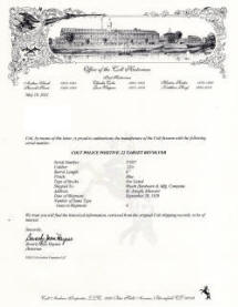 Colt factory letter showing a Colt Police&nbsp;Positive Target .22 (1929) 6 in. bbl. (1 of 4)