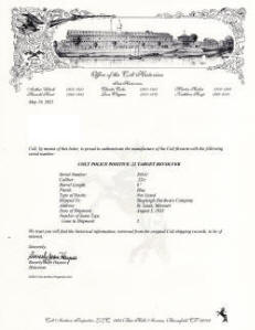 Colt factory letter for Colt Police&nbsp;Positive Target .22 (1933) 6 in. bbl. (2 of 4)