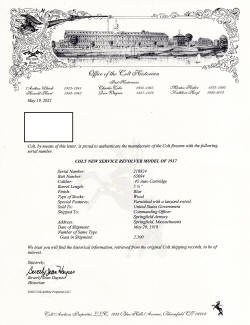Colt factory letter for Colt New Service Revolver Model of 1917