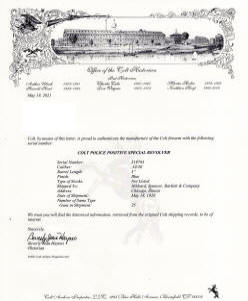 Colt factory letter: Colt Police Positive Special .32-20 WCF (1920) 5" bbl.