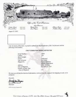 1943 Colt Commando revolver factory archive letter