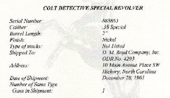 Colt Detective Special 1965 factgory letter data